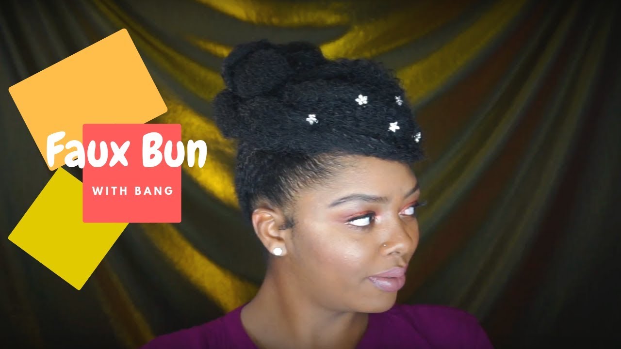 Sleek High Faux Bun with Side Bang using Marley Hair | Type 4 Short Natural Hair