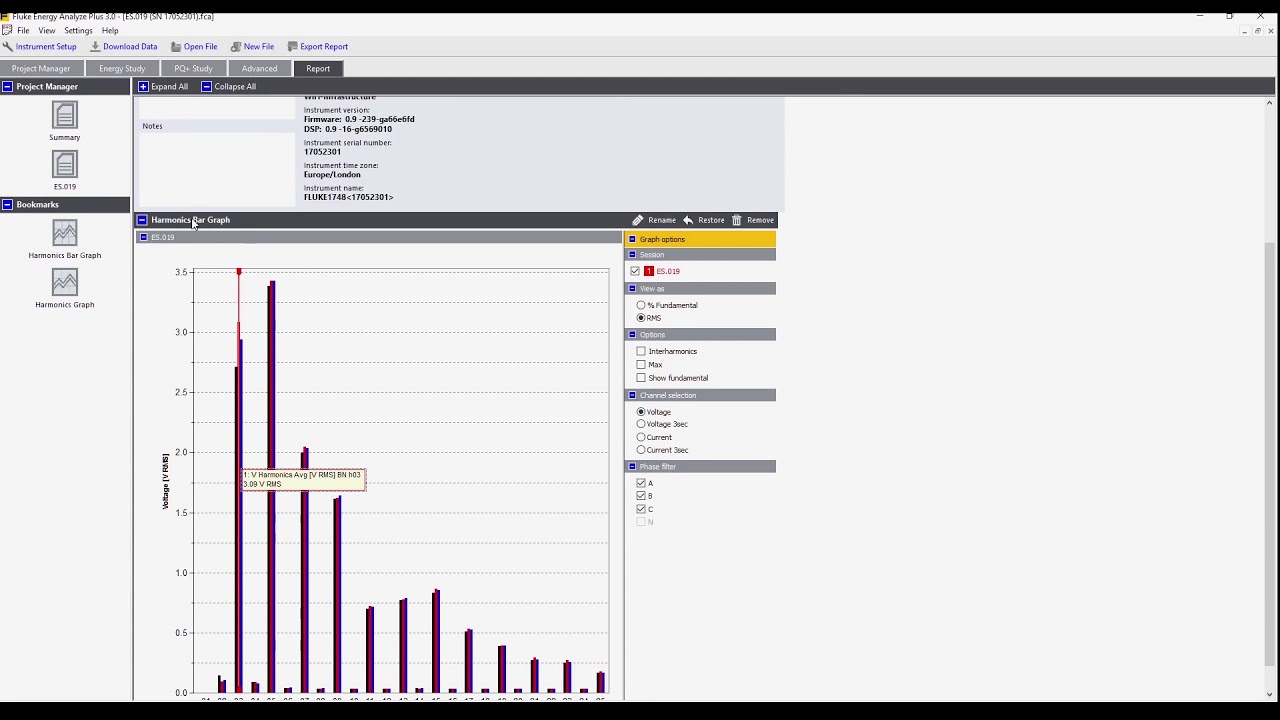 Création de rapport avec le logiciel Fluke Energy Analyze Plus
