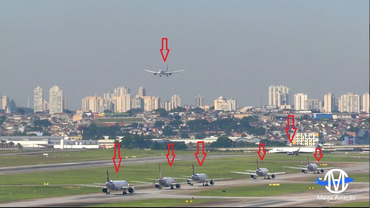 Movimento Lindíssimo e Gigantesco Ao Amanhecer,Aviões Pousando e Decolando no Aeroporto de Guarulhos