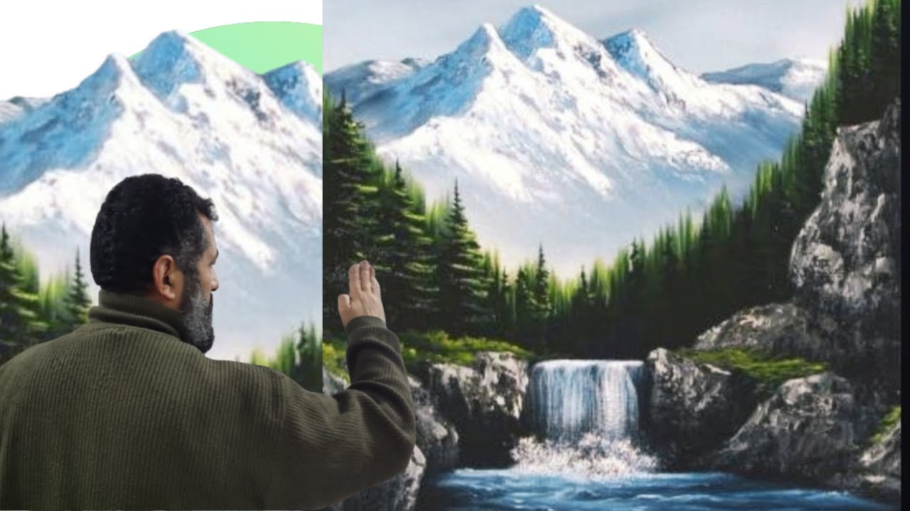 بطريقة احترافية تعلم رسم الشلال والجبال والاشجار في المنظر الطبيعي بتقنية سهلة
