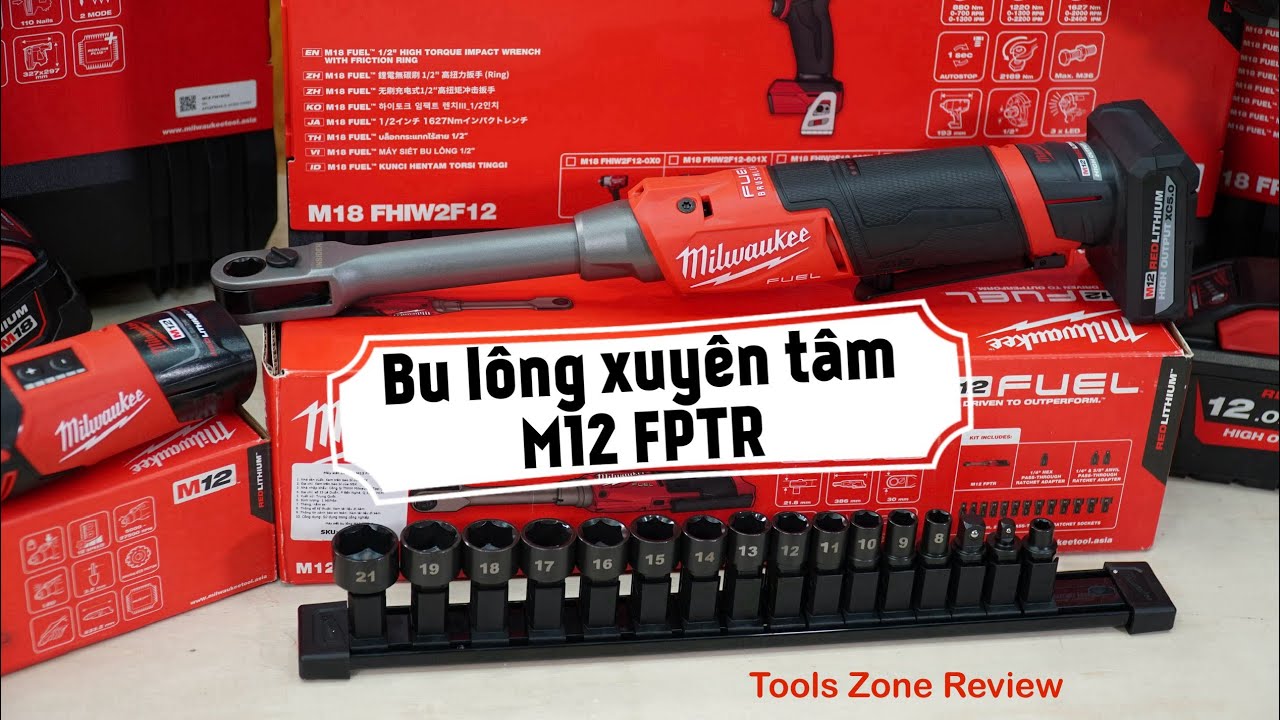 Trên tay máy siết bu lông Milwaukee M12 FPTR On hand INSIDER™ Extended Reach Box Ratchet 3050