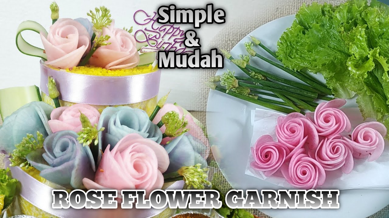 TUTORIAL GARNISH MAWAR CANTIK & MUDAH | TUMPENG | YELLOW RICE CAKE | HOW TO MAKE ROSE FLOWER GARNISH