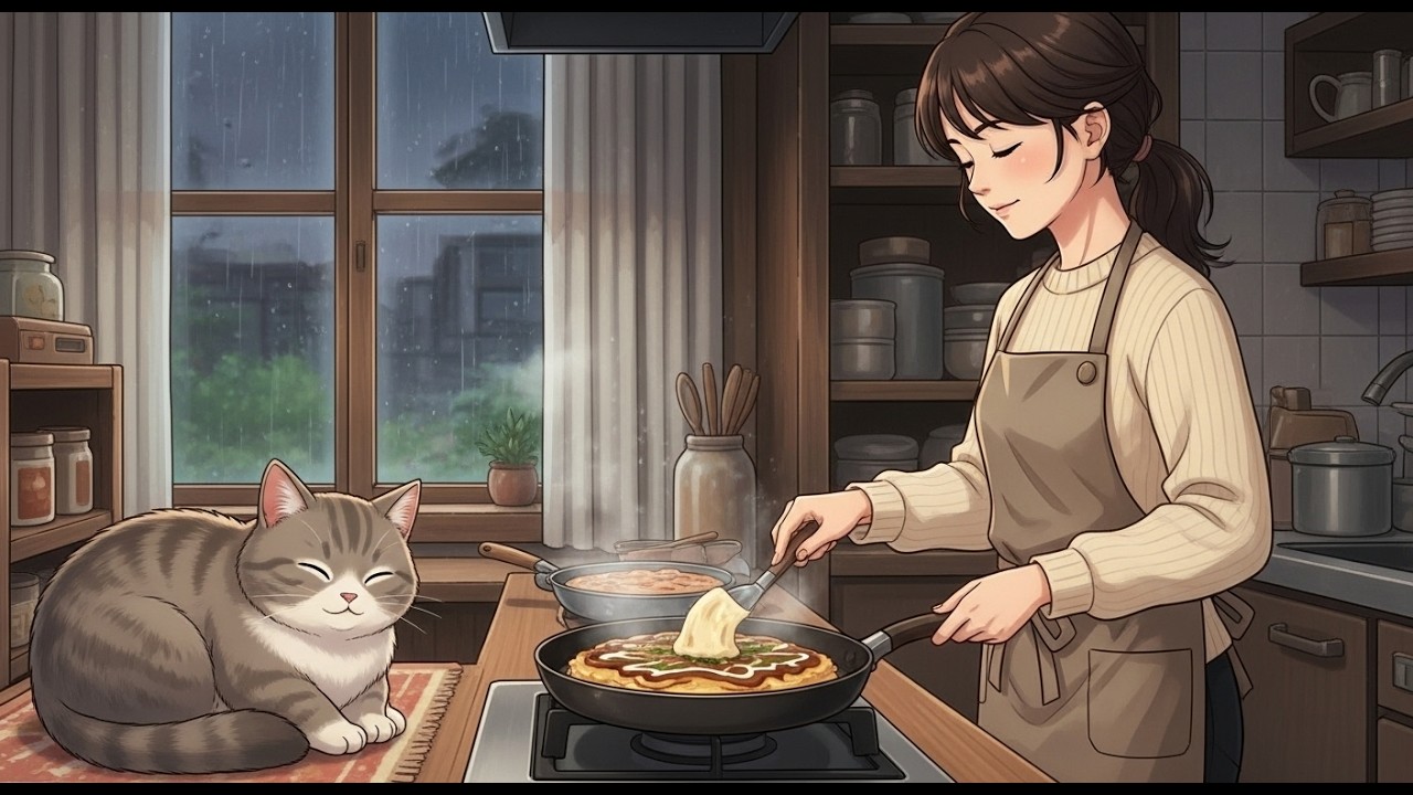 Rainy Day in a Forest House 🌧️ Cooking Okonomiyaki & Candle Making | Cozy Ghibli-Style ASMR
