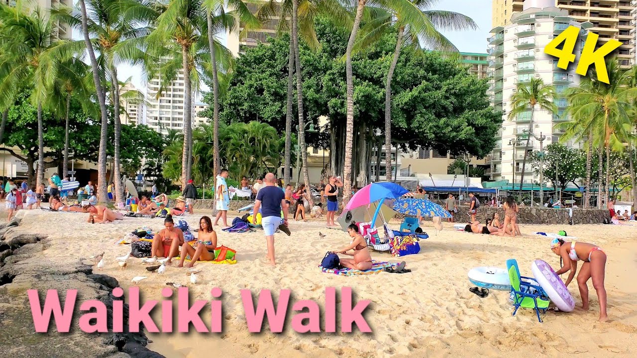 [4K] Waikiki Boardwalk | People Enjoying the Beach at Waikiki | Oahu, Hawaii