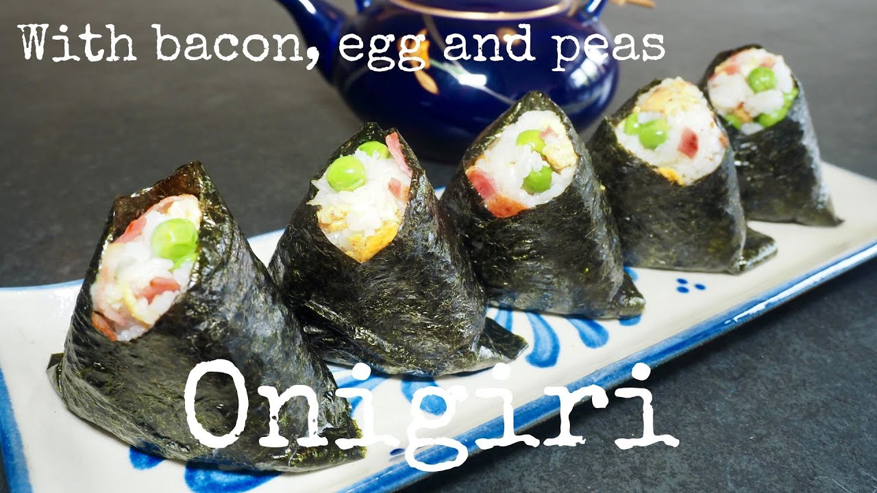 How to make my Onigiri Japanese rice balls with Bacon, Egg and Peas recipe