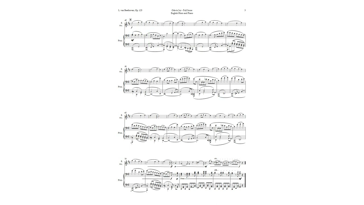Ode to Joy by Beethoven for English Horn and Piano | ARRANGEMENT