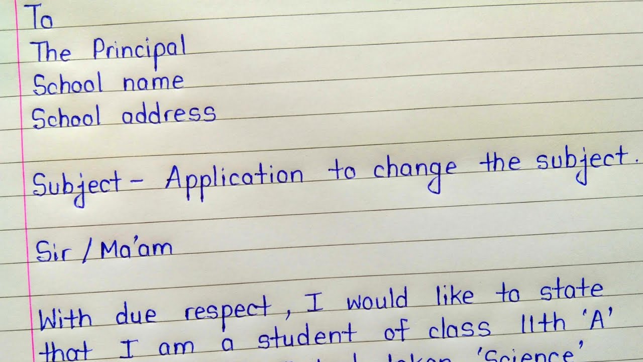 Application to principal for subject change in english