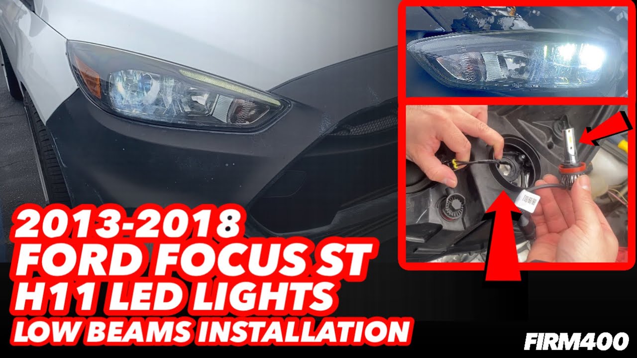 Установка светодиодных фар ближнего света H11 на Ford Focus ST 2013-2018 годов выпуска.
