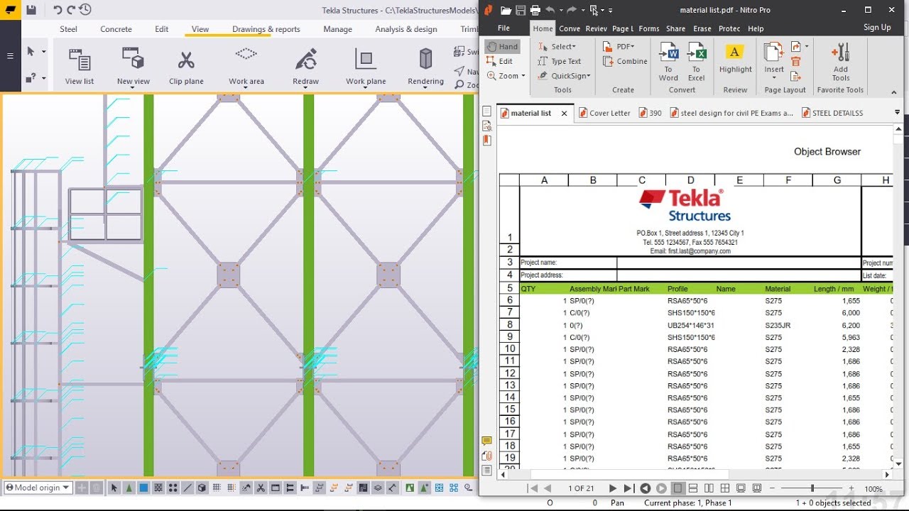 How to generate Material List from a model in Tekla Structures