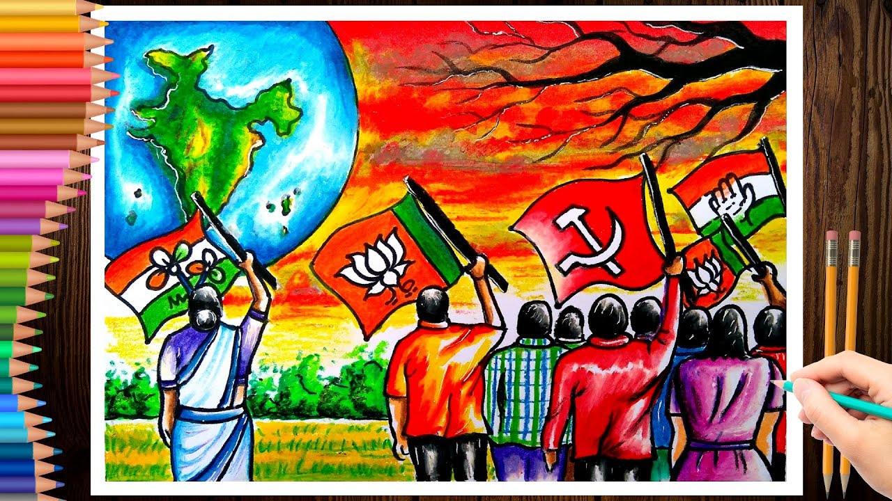 West Bengal election 2021 scenery drawing. Bengal election poster making. vidhansabha vote drawing.