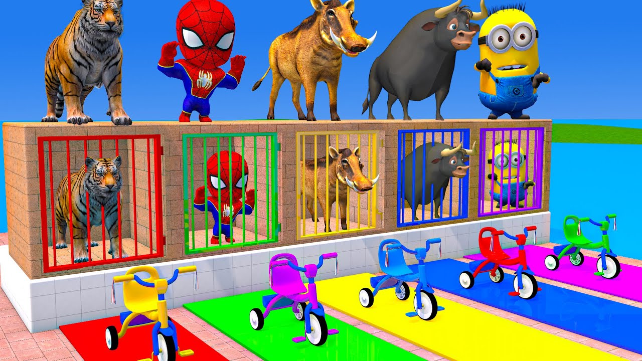 Long Slide Game With Cow Elephant Gorilla Hippopotamus Tiger 3d Animal Game Funny 3d Animals