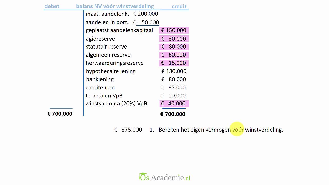 Balans en eigen vermogen NV voor en na winstverdeling - (bedrijfseconomie uitleg)