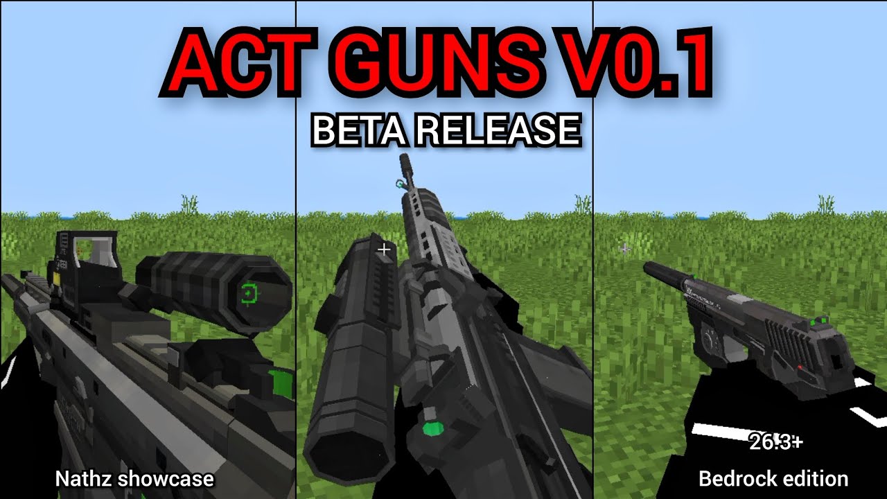 Act Guns V0.1 Beta Release | 26.3+ | 3d realistic gun addons | Bedrock edition mcpe | Nathz showcase