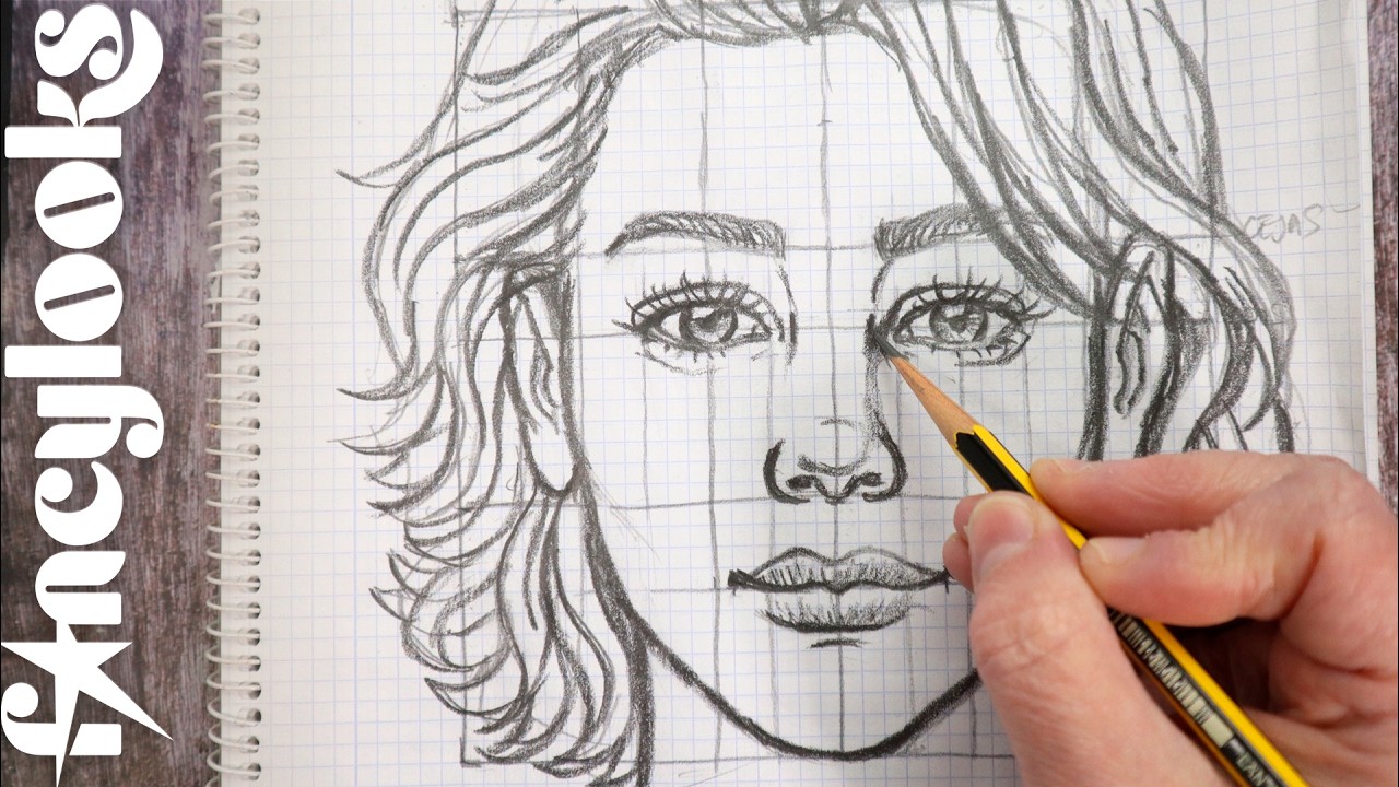 Dibuja retratos proporcionados usando la cuadrícula de una libreta escolar.