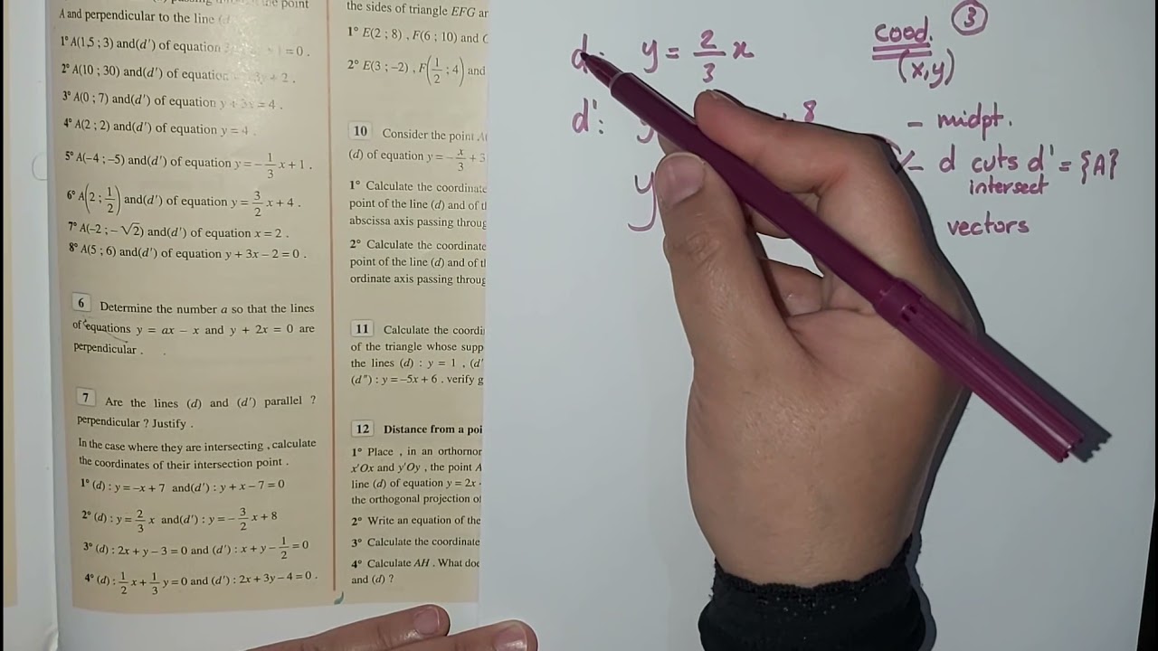 Equations Of Lines(2) Ex.7 Pg.203 #parallel #perpendicular #intersecting #grade9 #math #lebanon