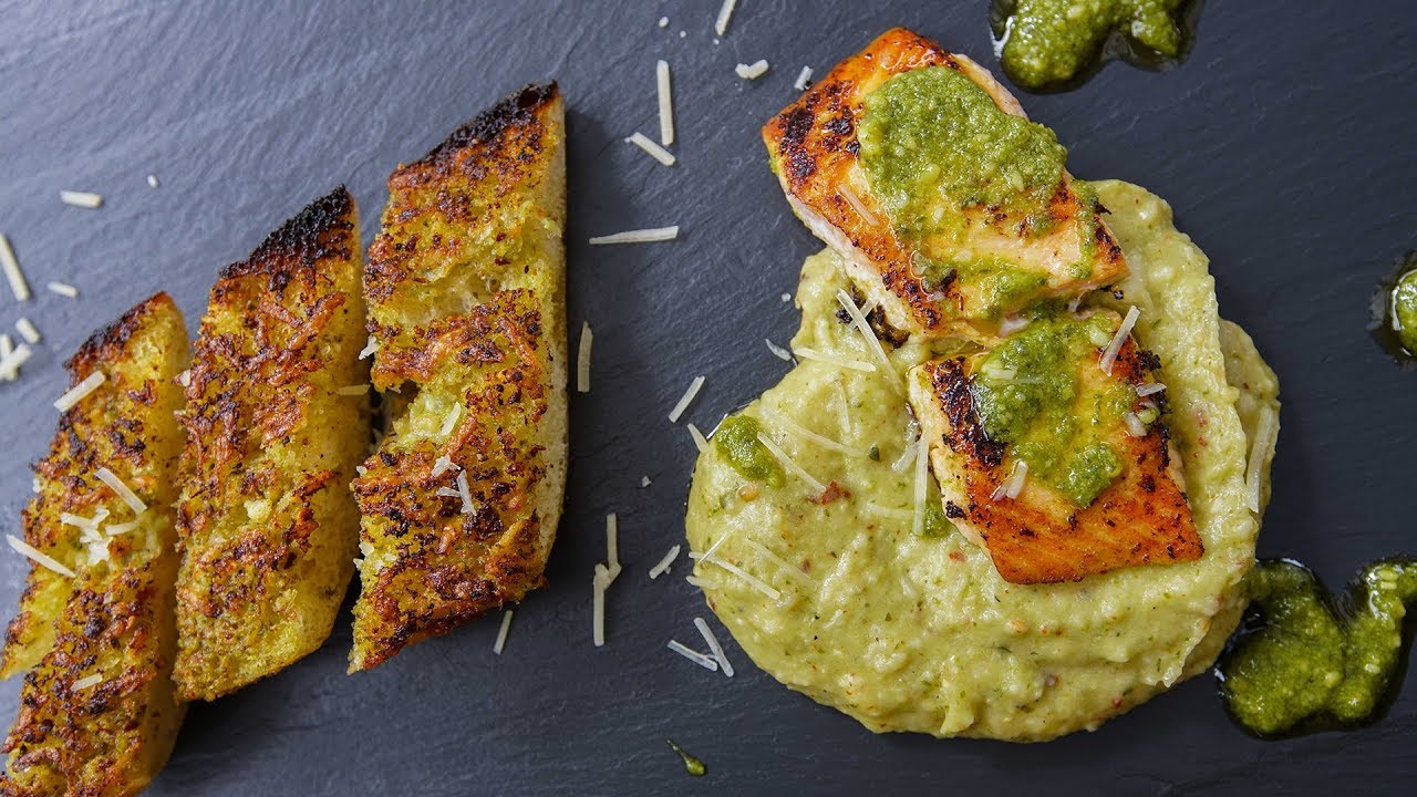 Pesto Garlic Bread and Pesto Salmon Recipes | SAM THE COOKING GUY