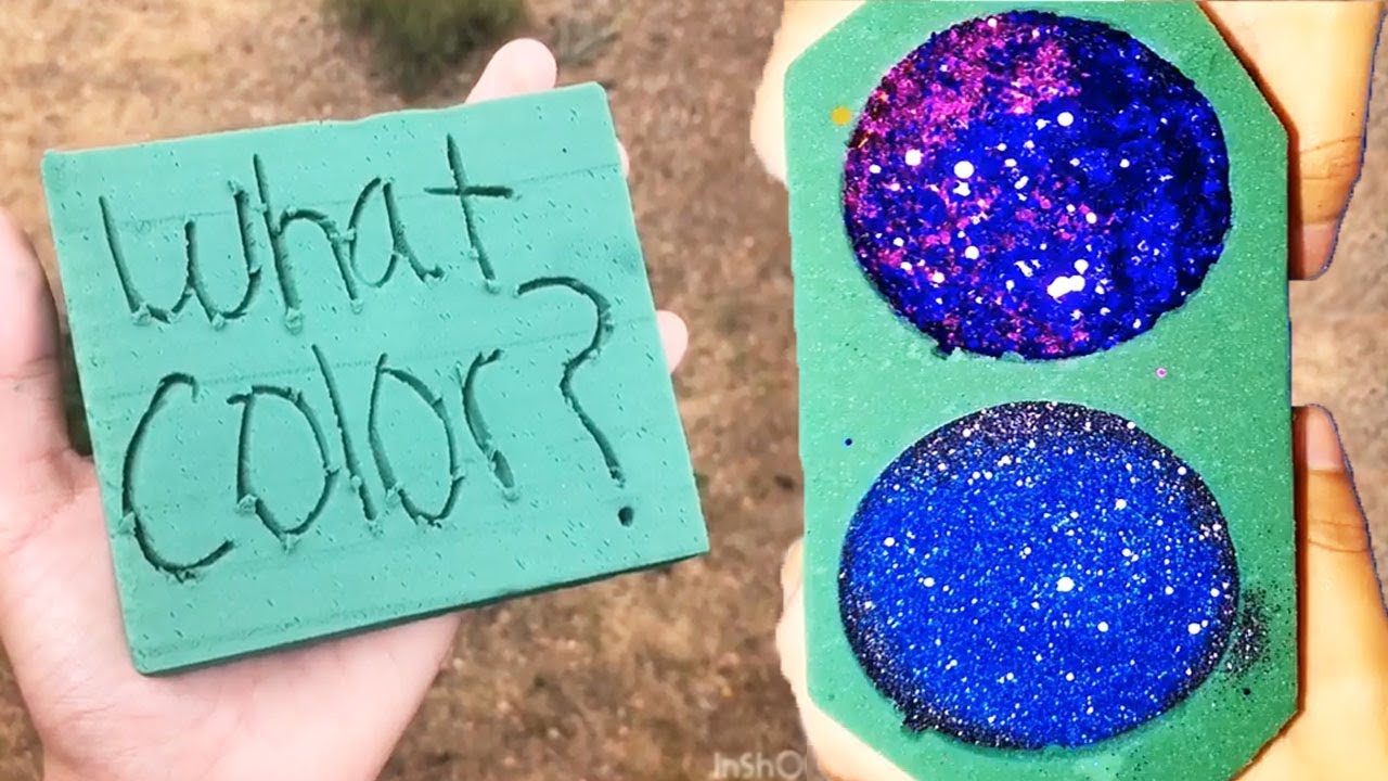 CRUSHING WET VS DRY FLORAL FOAM AND GUESS THE COLOR GLITTER FOAM SATISFYING ASMR P3