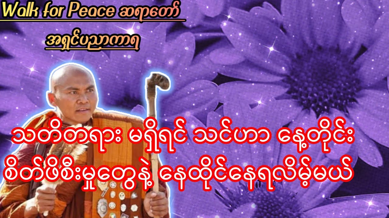 သတိတရား မရှိရင် သင်ဟာ နေ့တိုင်း စိတ်ဖိစီးမှုတွေနဲ့ နေထိုင်နေရလိမ့်မယ်#walkforpeace #အရှင်ပညာကာရ#ဓမ္မ