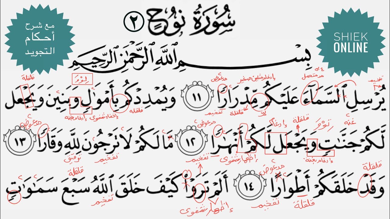 تعلم قراءة سورة نوح مع شرح أحكام التجويد| الجزء الثاني