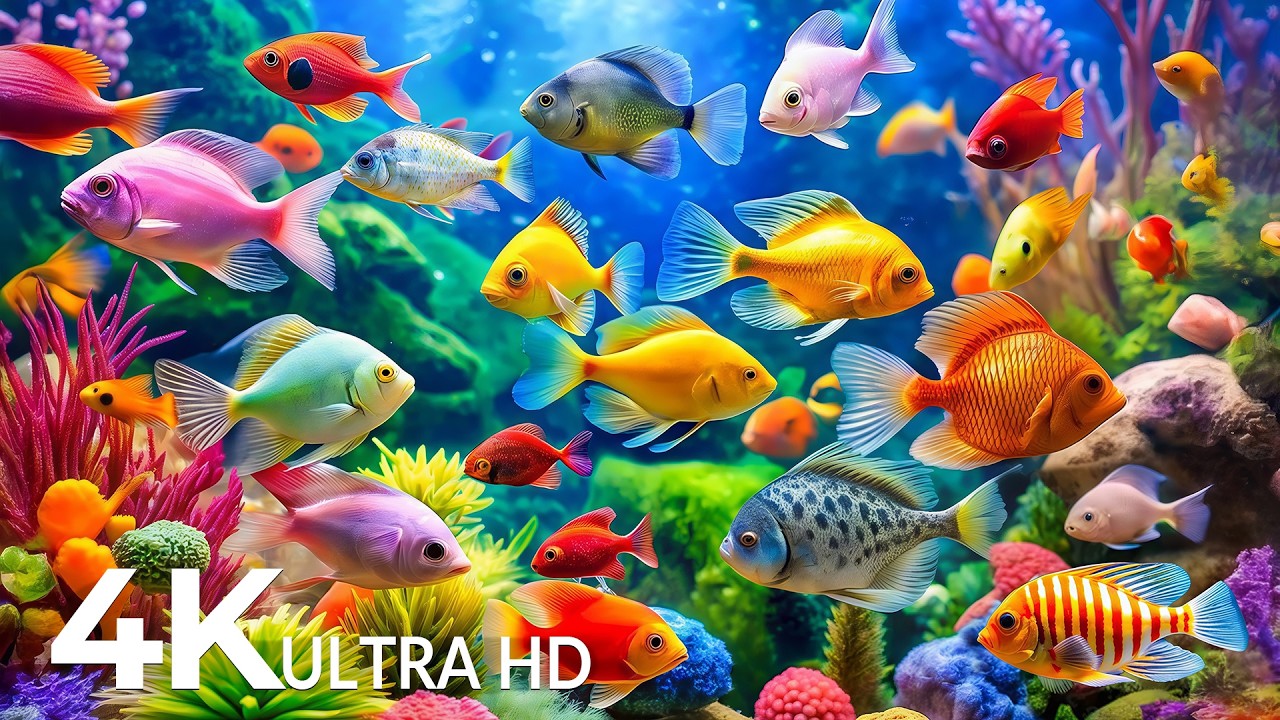 DREAM AQUARIUM 4K - Marine Life, Sea Animals and Coral Reef - Fish Tank Sounds for Deep Sleep #78