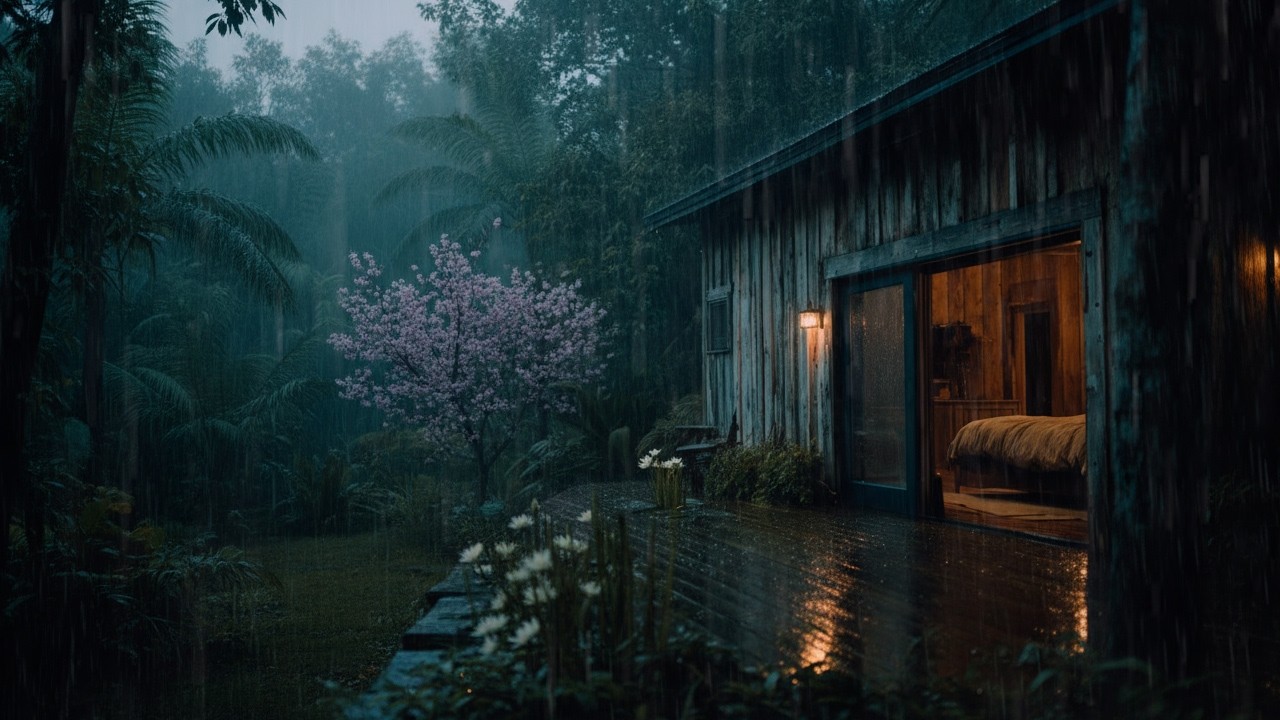 Fall asleep in Minutes⛈️ |  Heavy Night Rain in a Forest Cabin | Deep Sleep Relaxation