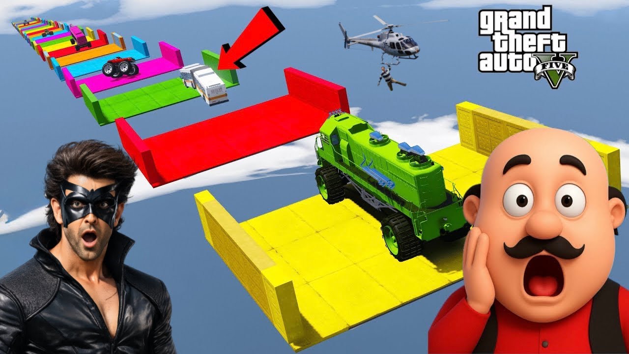 GTA 5 : MOTU PATLU TRIED IMPOSSIBLE BIGGEST HIGH MEGA RAMP CHALLENGE | WITH INDIAN CARS 🇮🇳 ! GTA 5