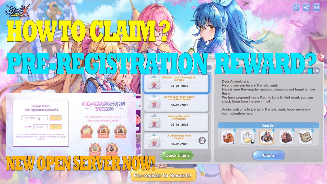 How to claim Pre-register Rewards (New Open server Frenetic Land) ROX Officially launched now!