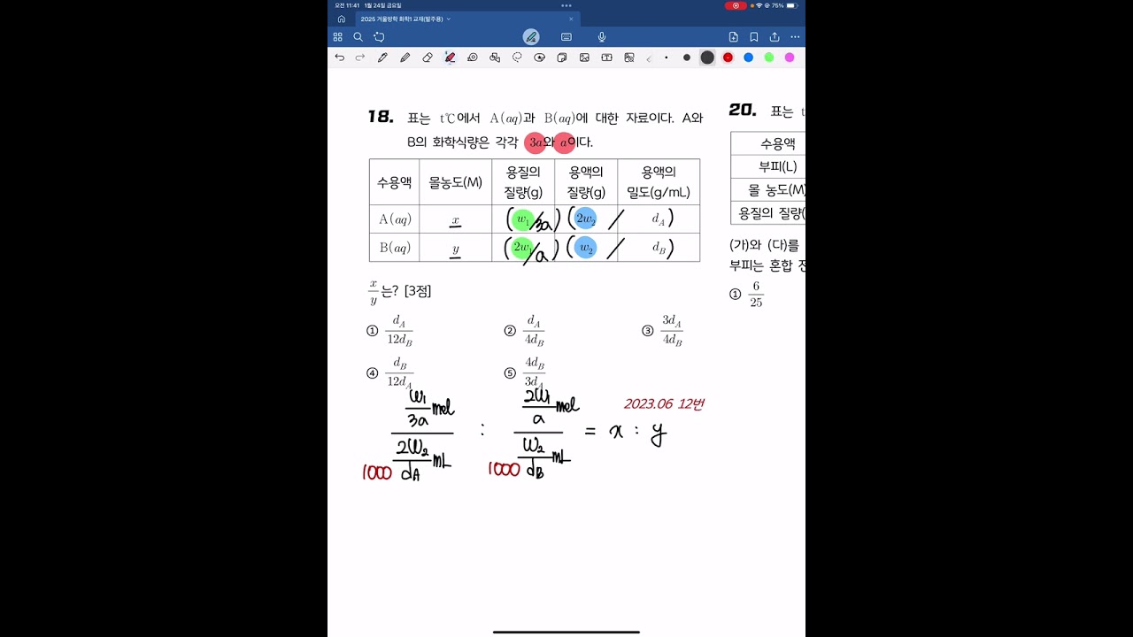 용액의 농도 18번(2023.06 12번)