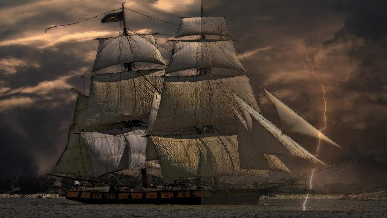 ▶️ Sailing Ship In The Wind, Rain & Thunder. Ship Storm Sounds. 12 Hours. 🌏