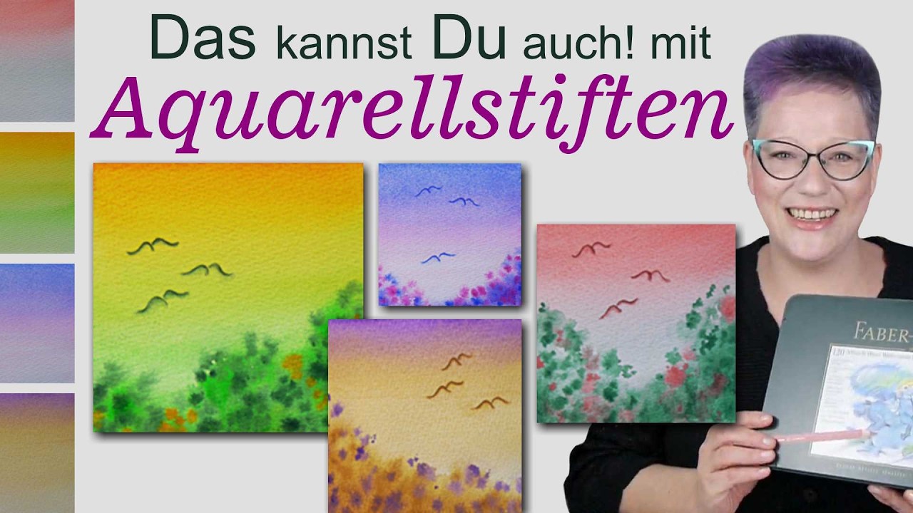 Mach` einen Farbverlauf & gestalte ein wunderschönes Bild. ❤️Super einfach!❤️-mit Aquarellstiften
