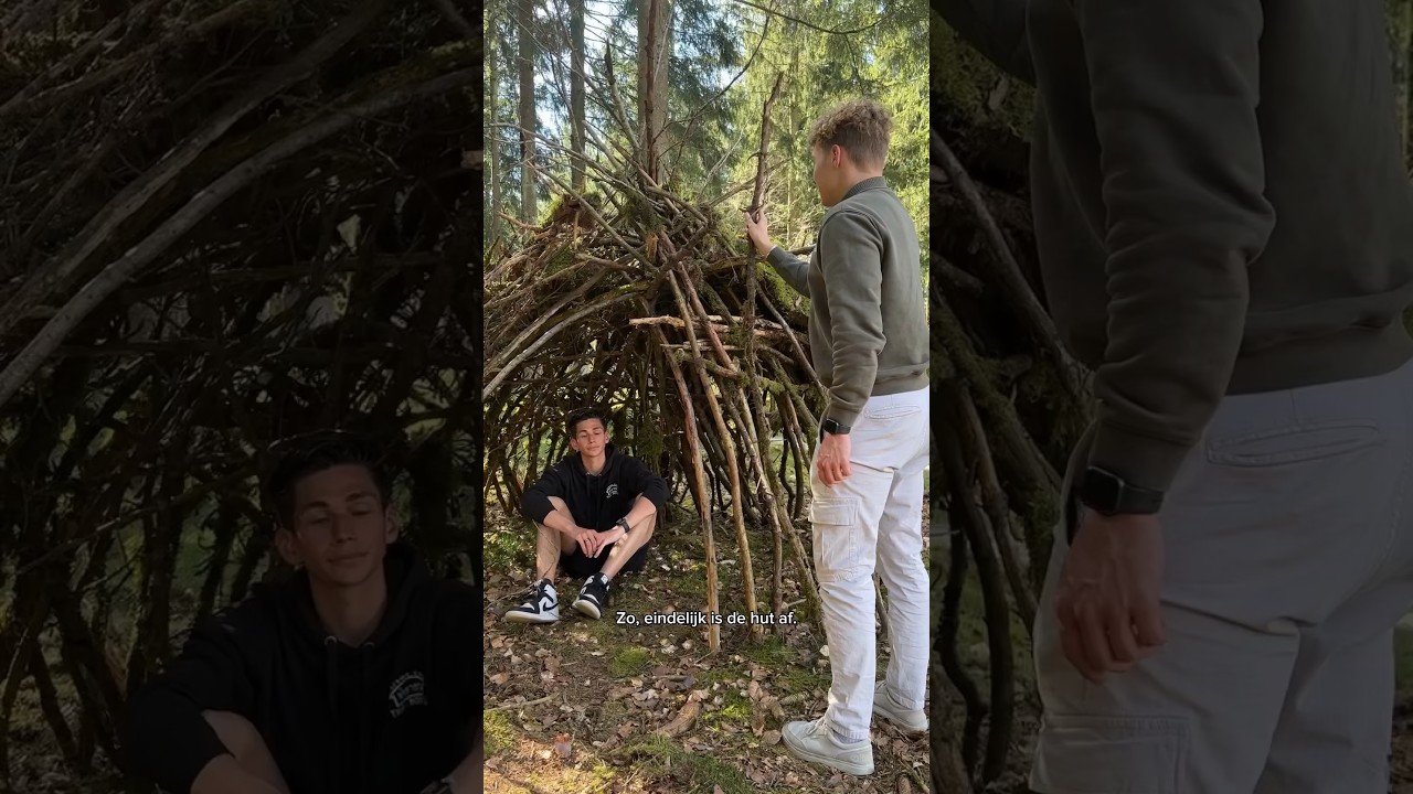 Wij bouwden een hut 🛖 Hoeveel takken denk je dat we nodig hadden? 🤔 @jayden_lans