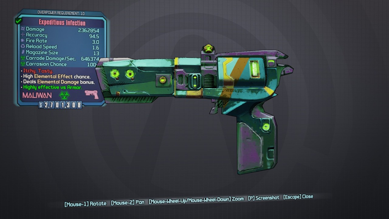 Borderlands 2 New Infection Maliwan Pistol