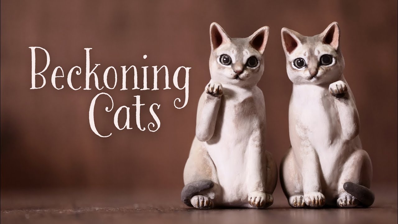 【石粉粘土】幸せを呼ぶ2匹の招き猫 DIY Two beckoning cats carrying happiness [Stone powder clay]