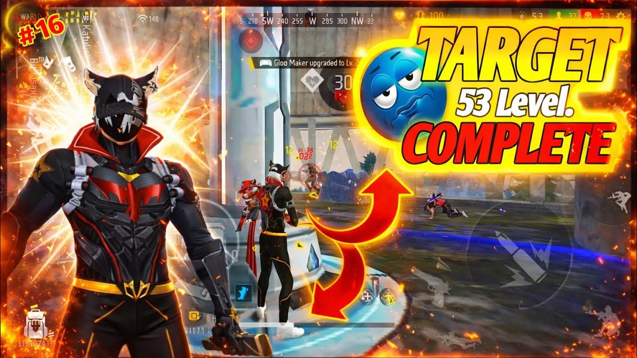 TARGET 53 LEVEL COMPLETE 🔥 | Rank Match Intense Fight | #16 Match Free Fire Gameplay