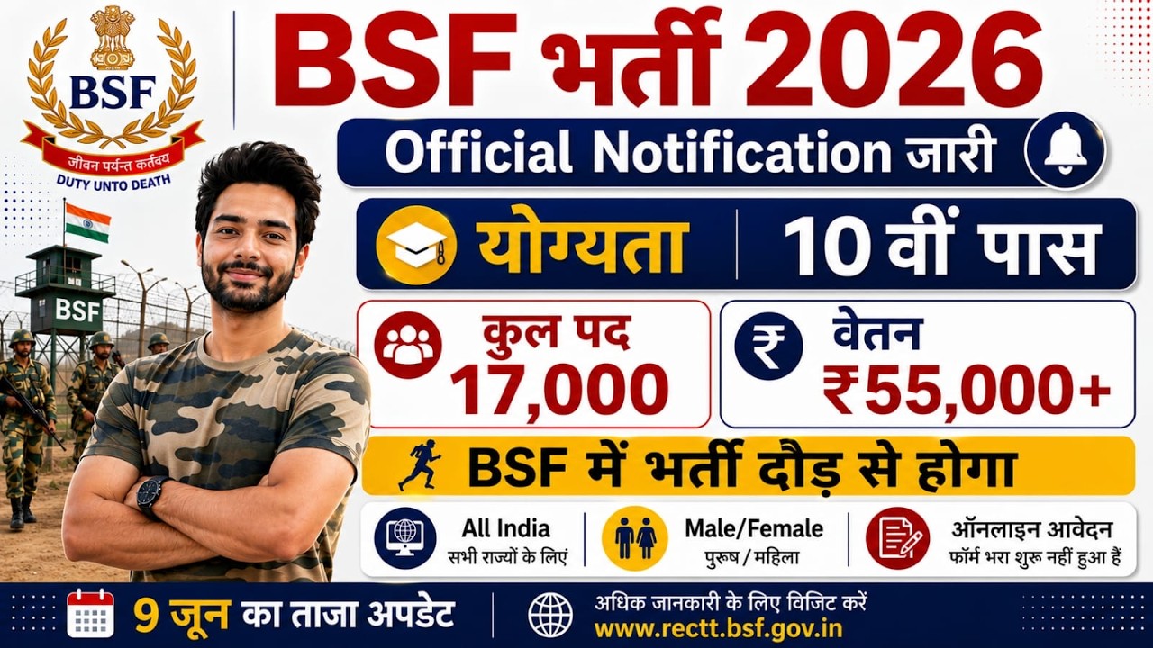 BSF में निकली 17000 पदों पर भर्ती | BSF New Vacancy 2026 | BSF Constable Open Rally Bharti 2026