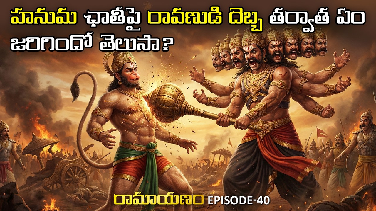 హనుమ ఛాతీపై రావణుడి దెబ్బ తర్వాత ఏంజరిగిందో తెలుసా? | Ravana Attacks Hanuman | Ramayanam Episode 40