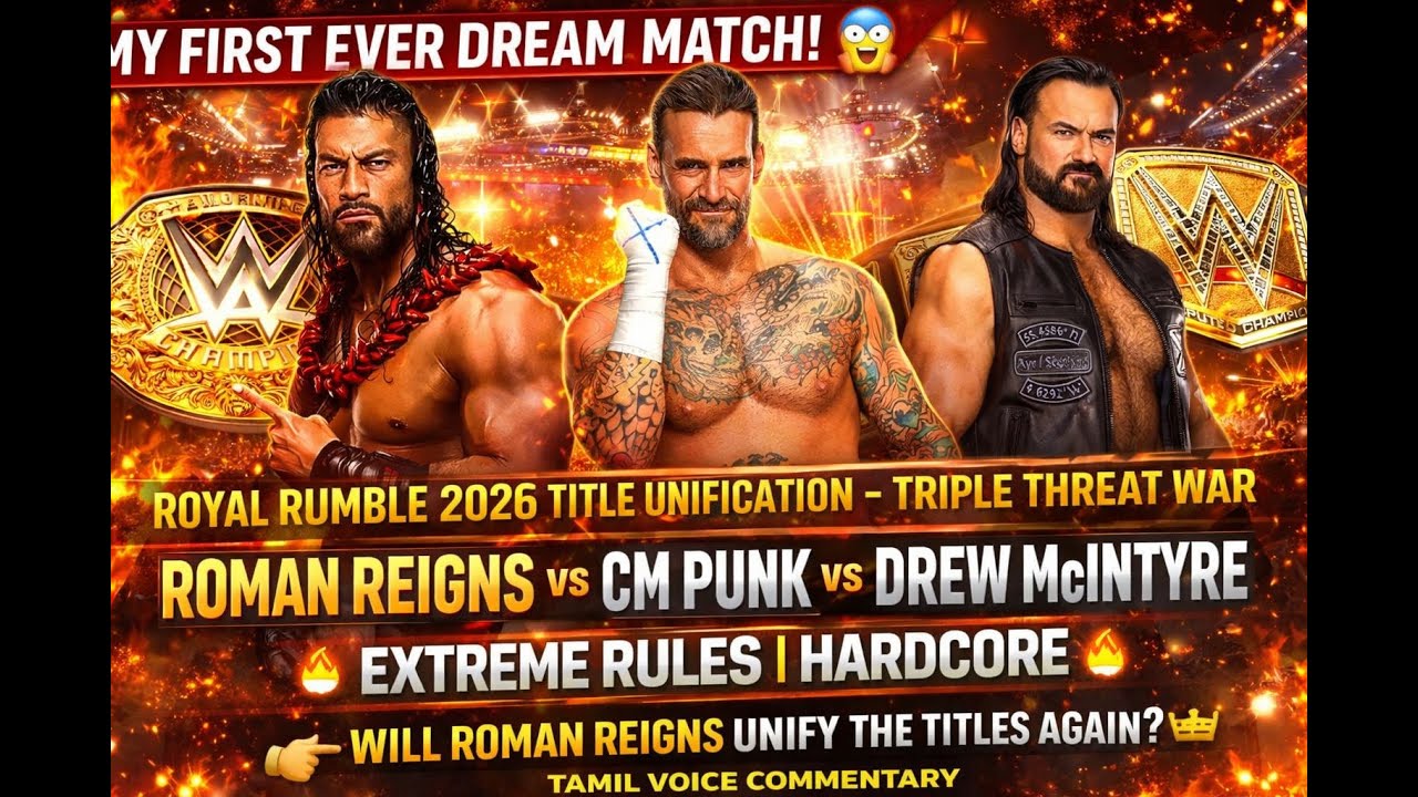 👑 TITLE UNIFICATION WAR! Roman Reigns vs CM Punk vs Drew McIntyre (Extreme Rules) WWE 2K25