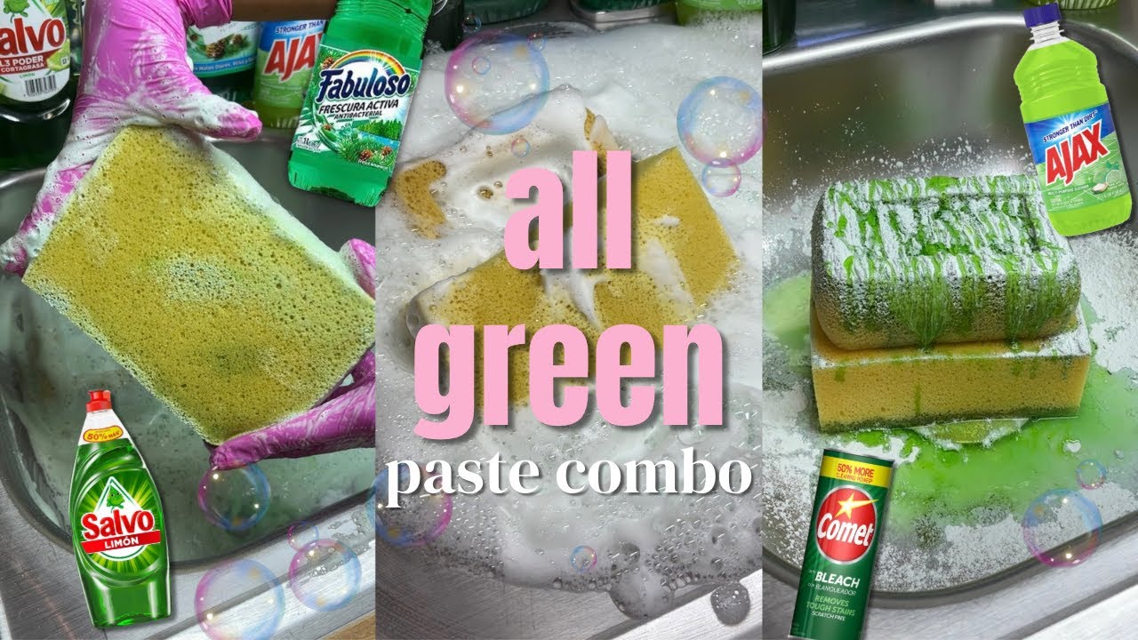 ALL Green Paste Combo Sponge ASMR 🍀💚🍋‍🟩🌲