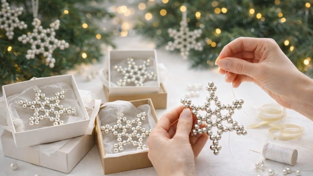 Elegant Handmade Pearl Star Ornament | Perfect for Christmas Tree & Gifts