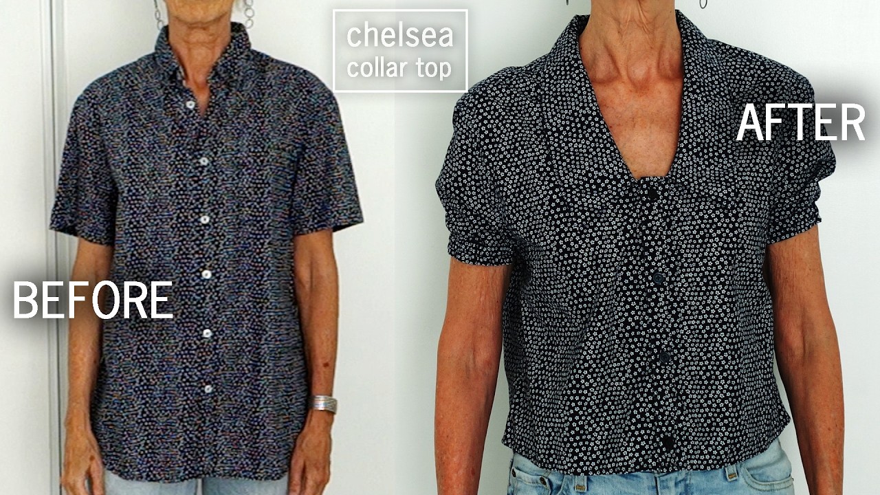 DIY MEN'S SHIRT REFASHION: Upcycle men's shirt to women's Chelsea collar top