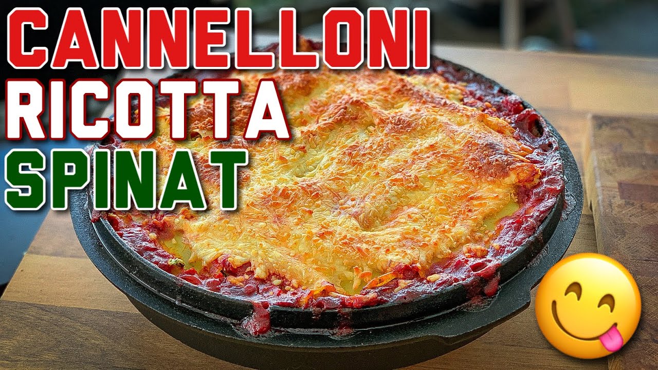 Cannelloni aus dem Dutch Oven Deckel gefüllt mit Spinat und Ricotta #lecker #vegetarisch #Kochen