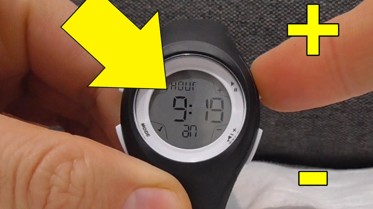 Как настроить часы и минуты (часы Decathlon, летнее время, плюс/минус 1 час, 1372382)