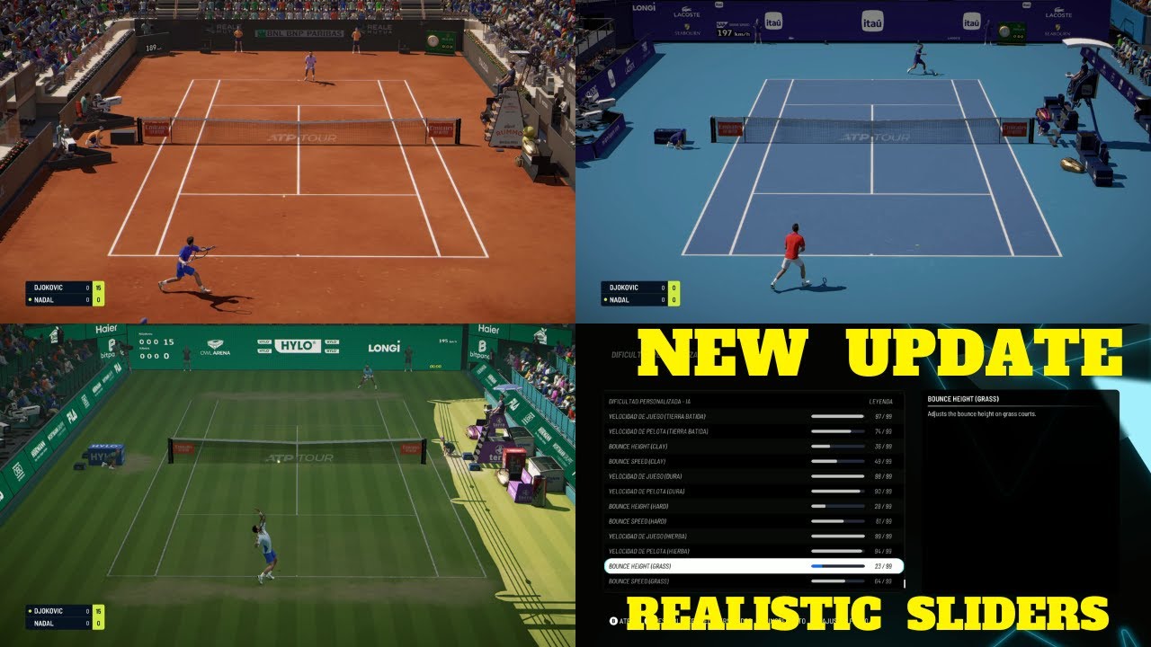 TIEBREAK * New Update * Nadal VS Djokovic | Realistic Sliders Speed ​​and Bouncy CLAY, HARD, GRASS