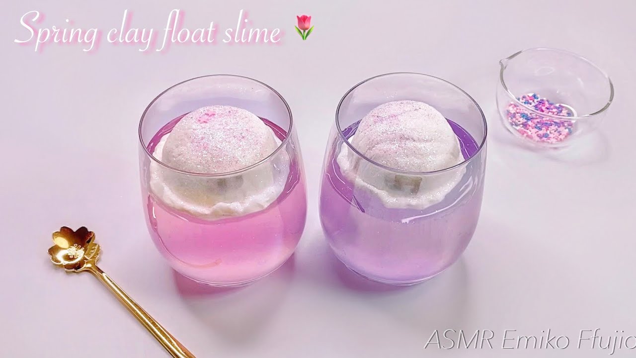 【ASMR】🌸春色フロートクレイスライム🍨【音フェチ】Spring clay float slime 스프링 클레이 플로트 슬라임