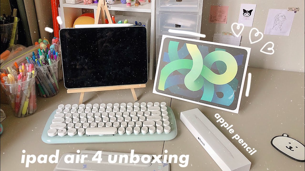 ipad air 4 (green) unboxing + apple pencil | accessories + setup asmr with music
