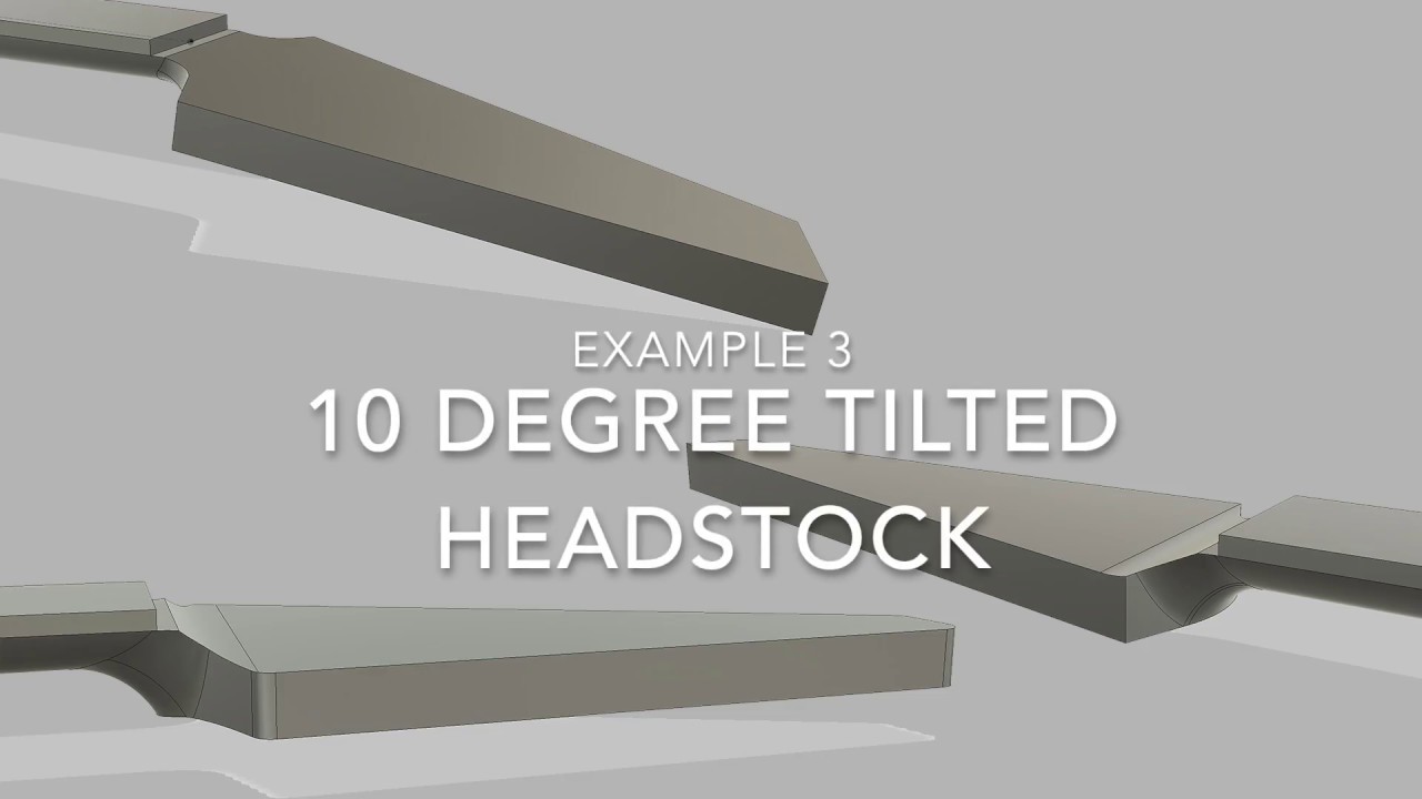 3 examples of drawing a headstock on a guitar neck in Fusion360