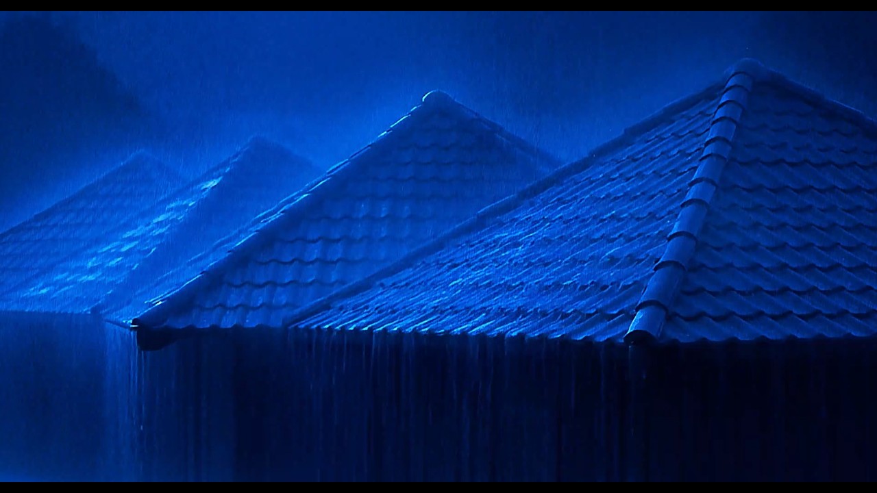 Deep Blue Rain on Tiled Roof | Peaceful Night Waterfall Ambience for Sleep (LIVE 24/7)