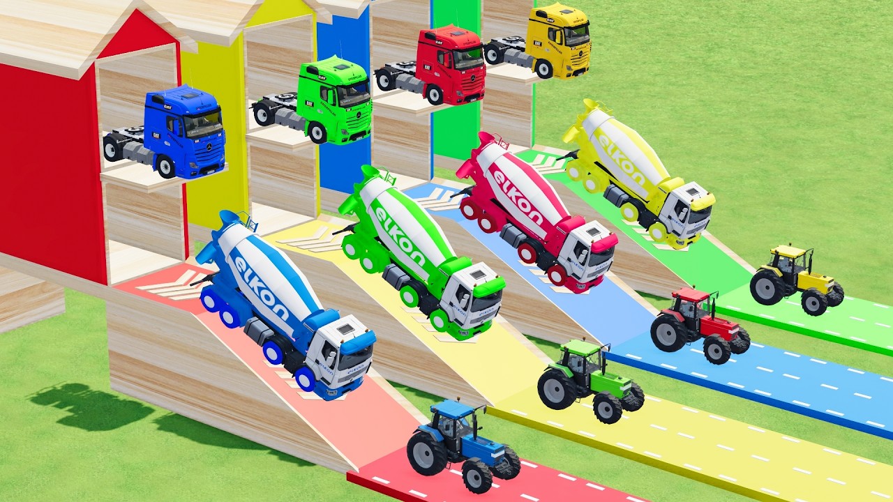 Garage with Colors - ALL MIXER TRUCK WITH DOUBLE FLATBED TRAILER TRUCK DAFF, TRUCK ISUZU