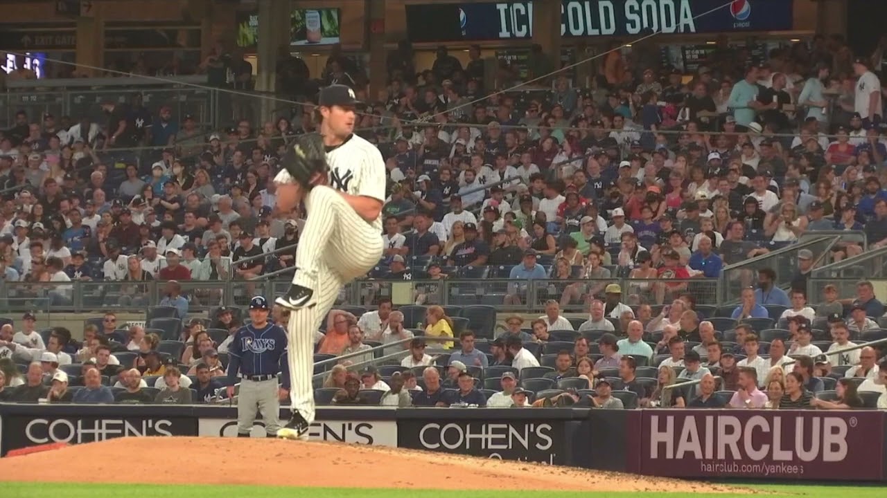 Gerrit Cole Slow Motion Pitching Mechanics (3rd Base Side View)