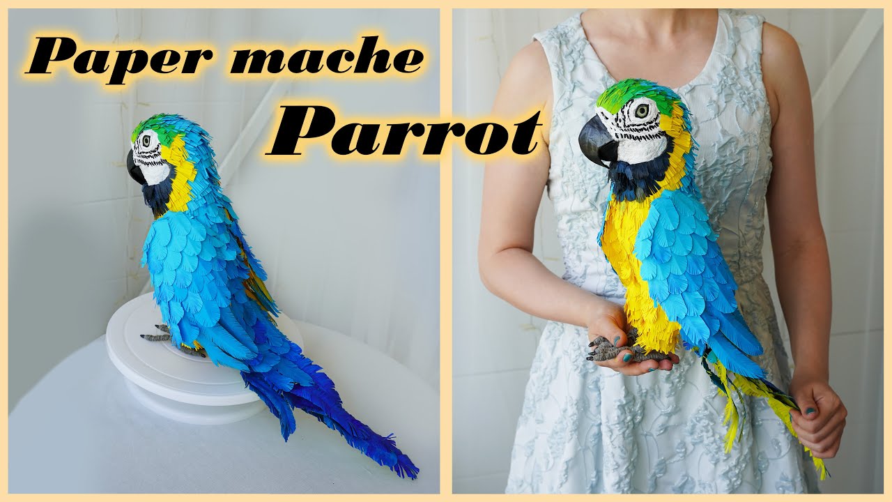 How to make paper PARROT 🦜| Blue and gold MACAW | DIY paper mache crafts